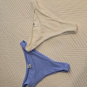 Blue and White Ribbed Bikini Bottoms
